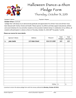 Dance a Thon Pledge Form Template