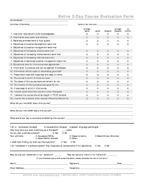 Course Evaluation Form Physical Therapy Private Practice