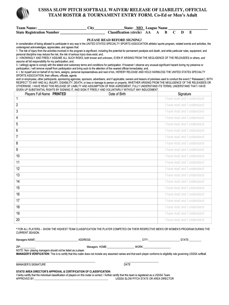 Usssa Waiver Form