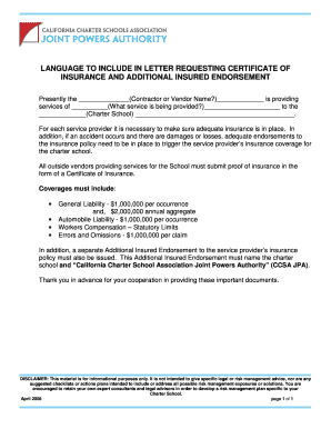 Sample Letter Requesting Certificate of Insurance from Vendors  Form