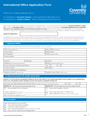 Coventry University Application Form PDF