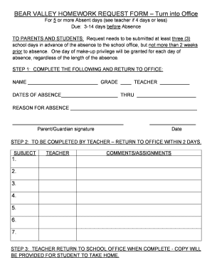 Homework Request Form PDF Asdk12