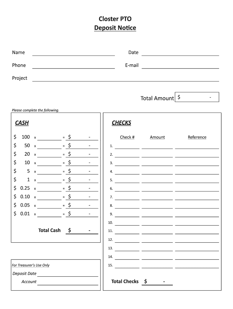 Deposit Notice Form PDF Closter PTO Closterpto