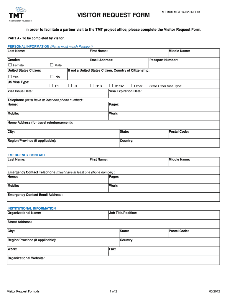  Visitor Request Form Template 2012-2024