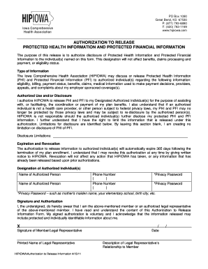 Personal Representative Form HIPIOWA