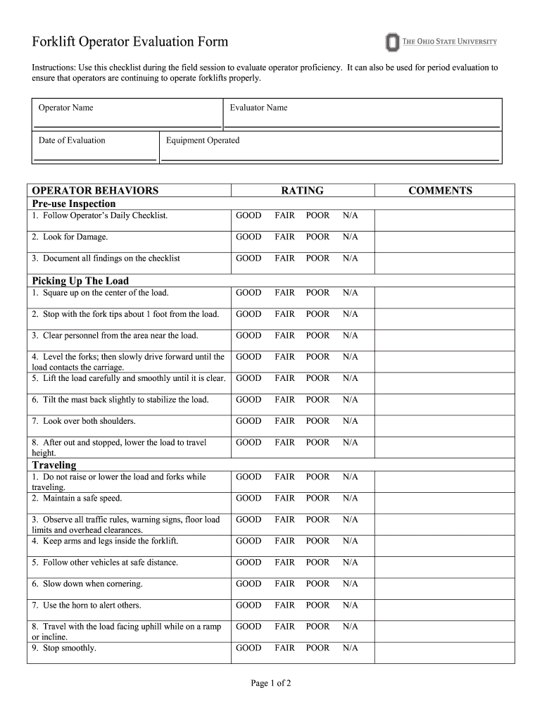 Forklift Assessment Form