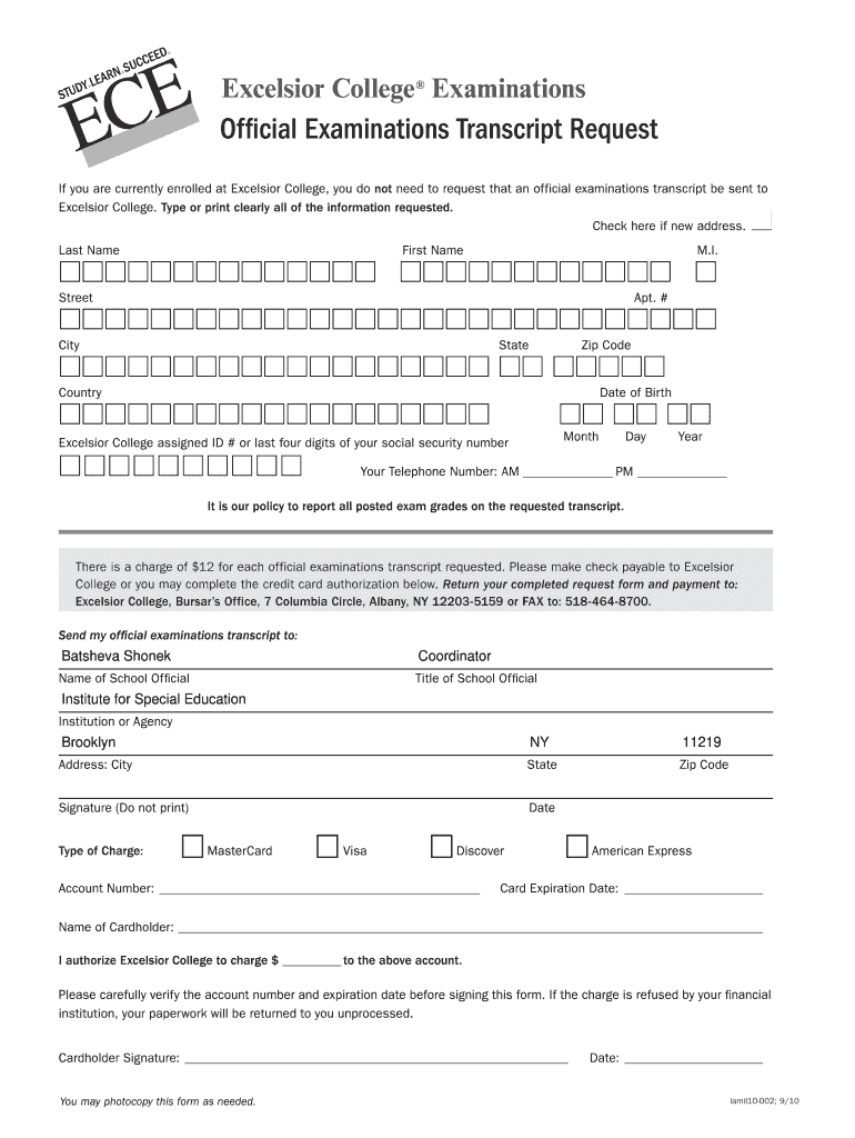  Excelsior College Transcripts 2010-2024