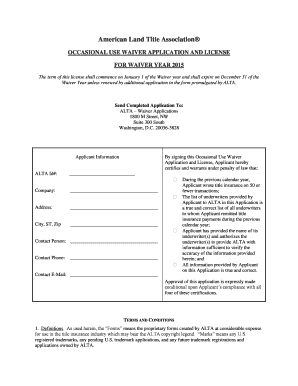 Alta Occasional Use Waiver  Form