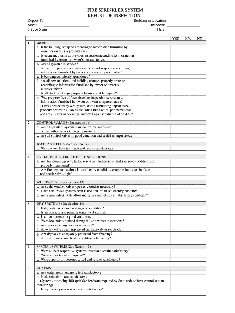 Fire Sprinkler System Test Form  Blaine