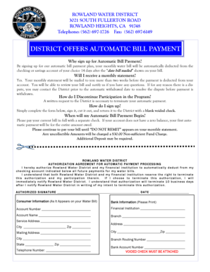 AUTOMATIC PAYMENT FLYER Rowland Water District  Form