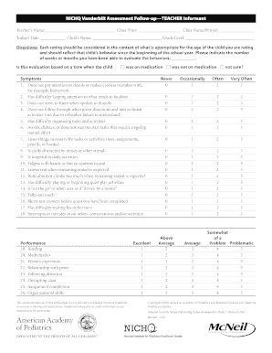 Vanderbilt Teacher Follow Up  Form