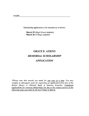 Grace E Atkins Memorial Scholarship Bapplicationb Bristol Public Bb  Form