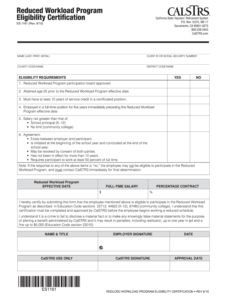  Calstrs Es 1161  Form 2010