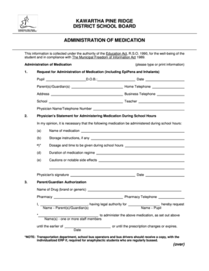 Administration of Medication Form PDF Charles Bowman Public Charlesbowman Kprdsb