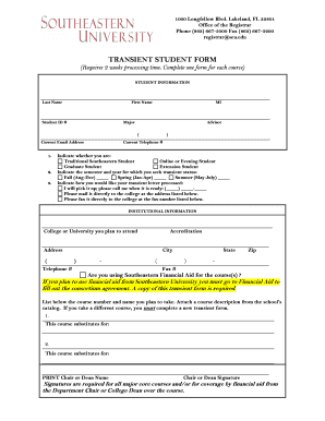 TRANSIENT STUDENT FORM Southeastern University Seu