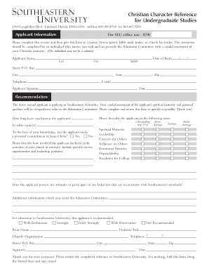 Christian Character Reference for Undergraduate Studies Seu  Form