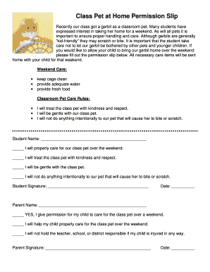 Class Pet Permission Slip  Form