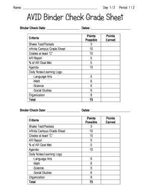 Avid Binder Check Form