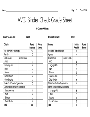 Binder Check Form