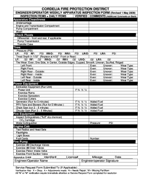Nfpa Apparatus Checklist  Form