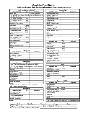 Iso Fire Engine Equipment Inventory List  Form