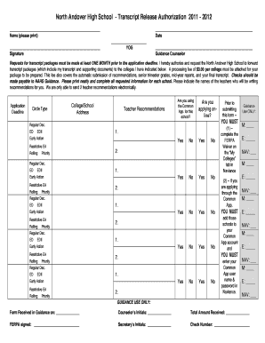  Transcripts Release Form North Andover Public Schools 2011-2024