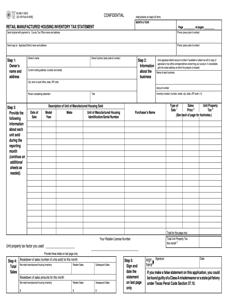  Retail Manufactured Housing Inventory Tax Statement San Jacinto Sjcad 2020