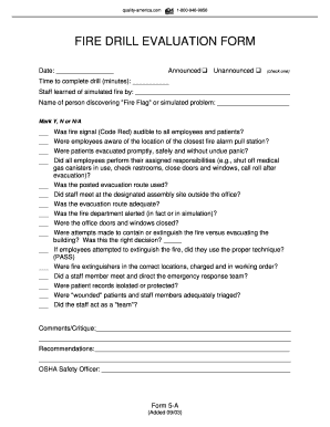 Fire Drill Evaluation Form