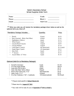 Lchs School Supply List  Form