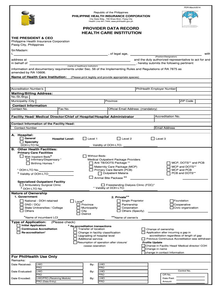 Provider Data Record Philhealth  Form