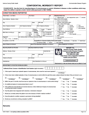 DMV Confidential Morbidity Report Form Ventura County Health Vchca
