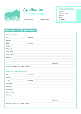 Housing Association Application Housing  Form