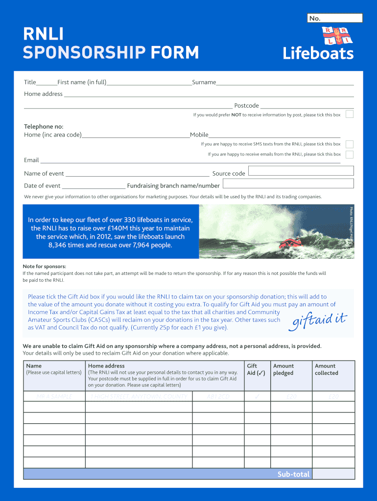 Rnli Sponsorship  Form