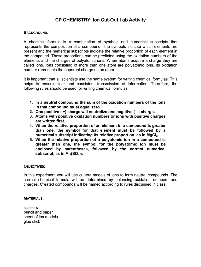 Cp Chemistry Ion Cut Out Lab Activity Answers  Form