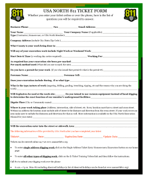 USA NORTH 811 TICKET FORM Usanorth