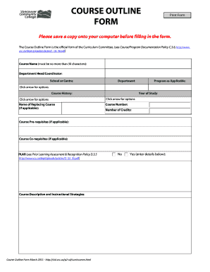 Blank Course Outline Template  Form