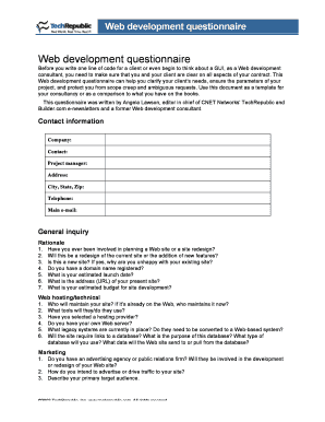 Website Development Questionnaire PDF  Form
