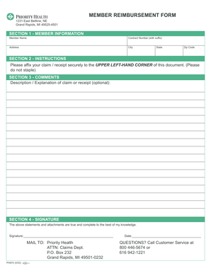 Priority Health Member Reimbursement Form