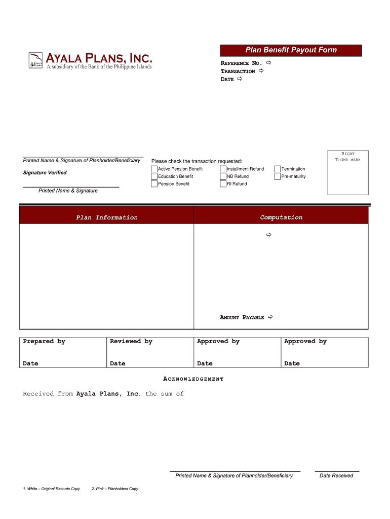 Ayala Plan Benefit Payout Form