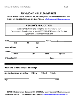 Flea Market Vendor Application  Form