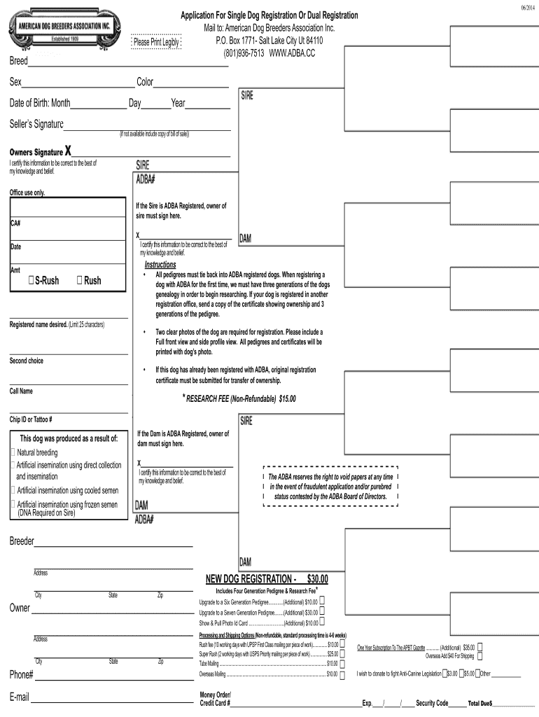 Single Application Form  American Dog Breeders Association