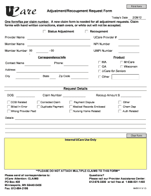 Ucare Adjustment Recoupment Request Form