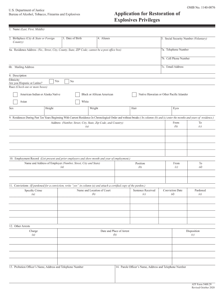 Application for Restoration of Explosive Privileges Application for Restoration of Explosive Privileges  Form