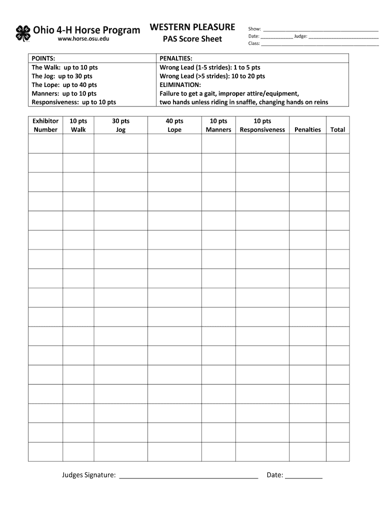 BARREL RACING PAS Score Sheet Ohio 4 H  Form