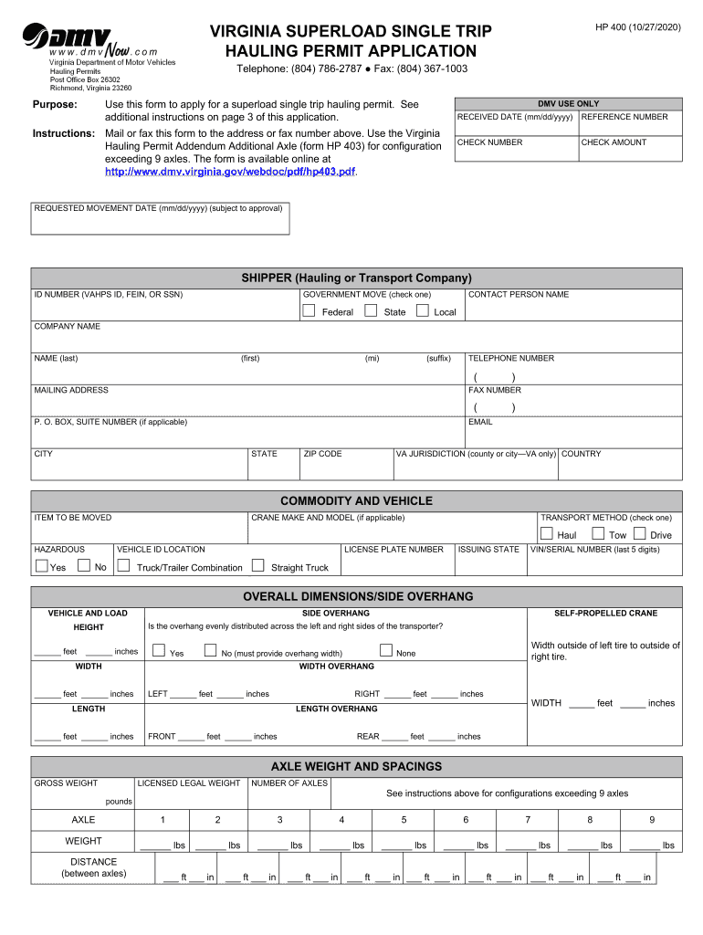  Form VA DMV HP 400 Fill Online, Printable, Fillable 2020-2024