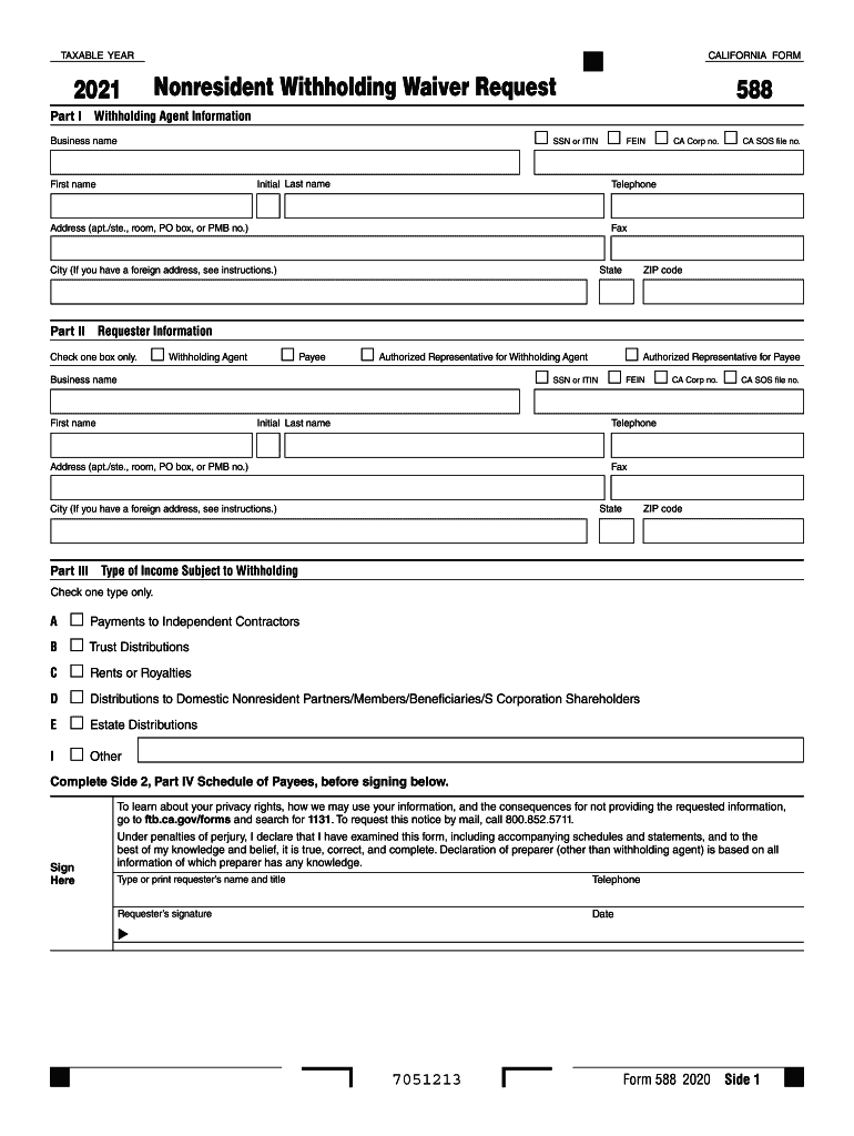  Form 588 Nonresident Withholding Waiver Request Form 588, Nonresident Withholding Waiver Request 2021