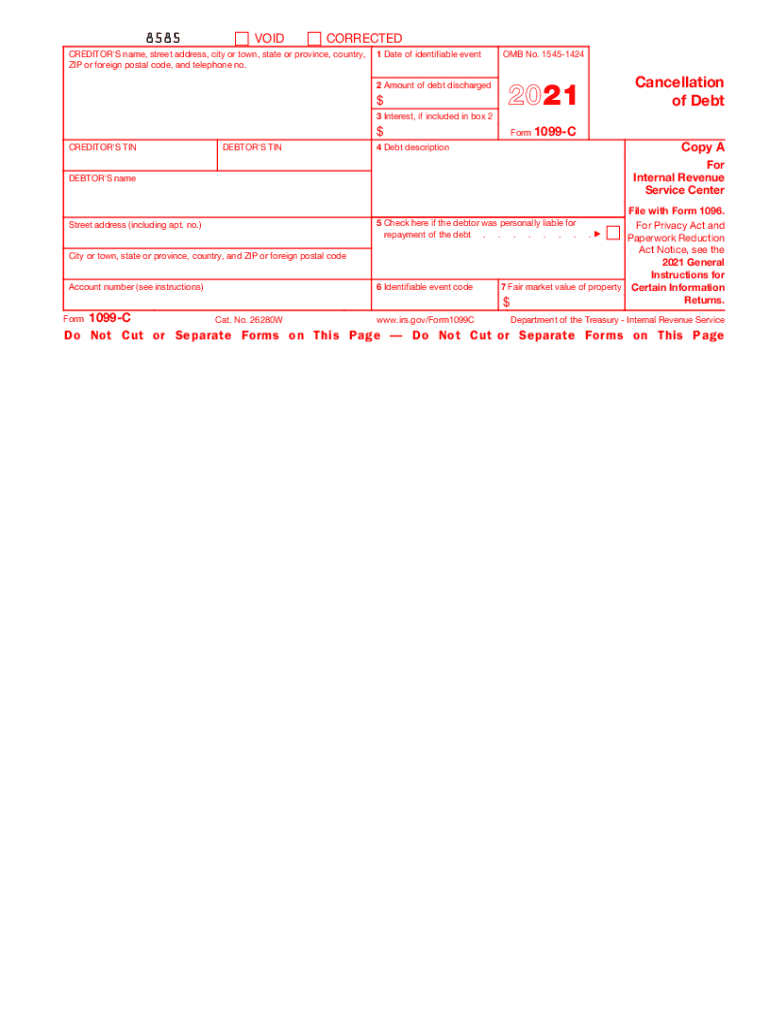  Form 1099 C Cancellation of Debt 2021