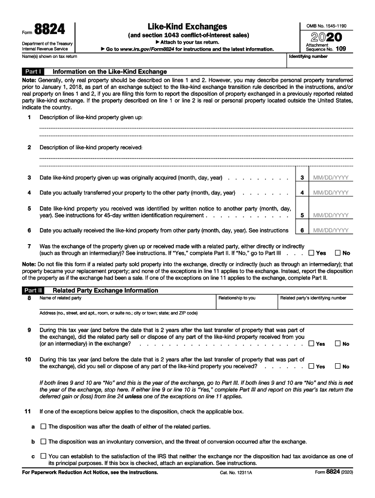  About Form 8824, Like Kind ExchangesInternal Revenue Service 2020