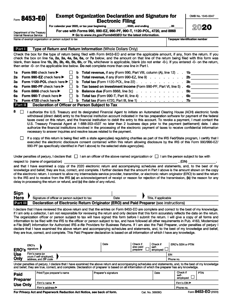  PDF Form 8453 EO Internal Revenue Service 2020-2024