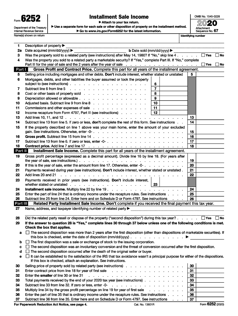  Form 6252 Installment Sale Income 2020